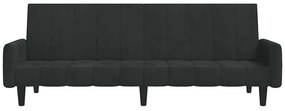 Sofá-cama de 2 lugares veludo preto