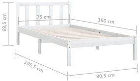 Estrutura de cama pequena solteiro 75x190cm pinho maciço branco