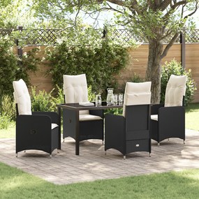 vidaXL Conjunto de Jantar de Jardim com 5 Peças e Almofadas Pretas Vime Poliéster
