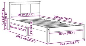 Estrutura de Cama de Pinho Castanho Encerado Castanho Encerado