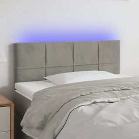 Cabeceira de cama c/luzes LED veludo 100x5x78/88 cm cinza-claro