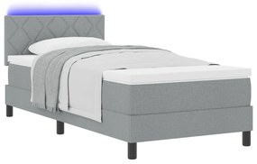 Cama Box Spring com Colchão e LED Cinza Claro 90x190 cm Tecido