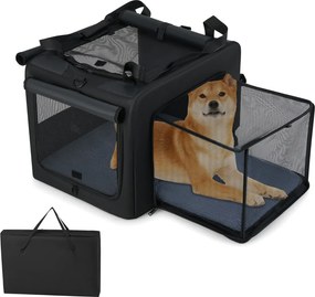 Saco de transporte dobrável e portátil Tamanho S - 80 x 65 x 42 cm para animais de estimação com 2 aberturas e janela Tapete macio Preto