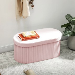 Puff de Arrumação Banco de Arrumação Dobrável 72 L 76x38x35 cm Estofado em Veludo Baú de Armazenamento Rosa