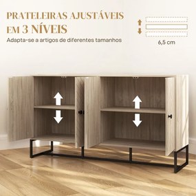 Aparador de Sala 140,5x40x81,5 cm com 4 Portas com Design Chevron Prateleiras Ajustáveis Pés de Aço cor Carvalho