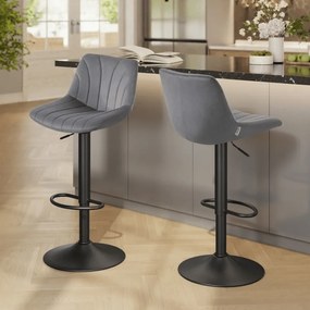 Conjunto 2 bancos bar com encosto e assento giratório 46,5 x 43 x (88-108) cm em veludo cinza ardósia