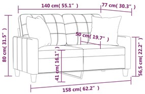 Sofá 2 lugares + almofadas decoração 140 cm couro artif. preto