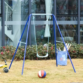 Outsunny Balanço de Metal para Crianças acima de 3 Anos Conjunto de Balanço com Assento e Corda Infantil para Pátio Jardim Carga Máxima. 30 kg 140x120x170 cm Azul