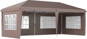 Outsunny Tenda Dobrável 6x3 m Tenda de Jardim para Festas e Eventos com 4 Paredes Laterais Amovíveis 4 Janelas e Bolsa de Transporte Marrom | AOSOM Portugal