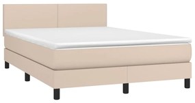 Cama box spring c/colchão/LED 140x200cm couro artif. cappuccino
