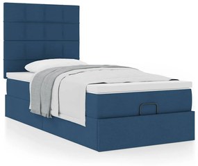 Estrutura de cama otomana com colchão tecido azul 90x190cm