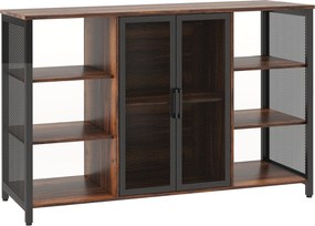 HOMCOM Aparador de Cozinha Industrial Móvel de Armazenamento de Garrafas para Bar Sala Cozinha 120x40x76 cm Castanho Rústico | Aosom Portugal