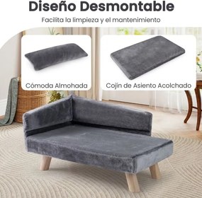 Cama elevada para animais de estimação 81 x 51 x 47 cm  com almofada e travesseiro removíveis, pernas de madeira e encosto alto Cinza