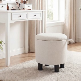 Pufe redondo com espaço de arrumação e tampa rebatível em linho 38 x 42 cm; apoio para os pés ou pufe para sala ou quarto; bege