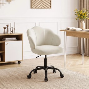 Cadeira de Escritório e Toucador com Encosto em Pétala, 59 x 56 x 87 cm, Altura Regulável, Creme
