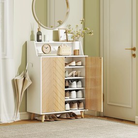 Sapateira para Entrada com Prateleiras Ajustáveis para 15 Pares de Sapatos 75x35x104 cm Branco e Madeira