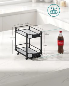 Prateleira extensível para especiarias cozinha em aço com 2 níveis Preto