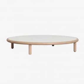 Mesa De Centro Redonda Em Madeira De Acácia Olivia Ø100 Cm & Gardénia Branco & Marrom Acácia Claro - Sklum