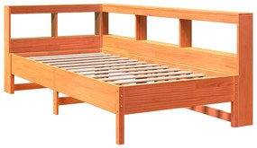Cama com estante sem colchão 75x190cm pinho maciço castanho-mel