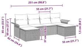 Sofá de Jardim 6 Peças com Almofadas Beiges em Rattan Sintético