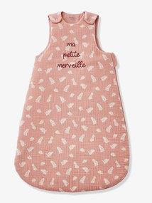 Agora -15%: Saco de bebé sem mangas, em gaze de algodão bio*, tema Merveille rosa claro liso com motivo