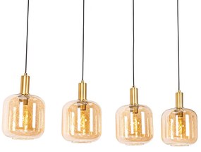 Candeeiro de suspensão design preto com latão e vidro âmbar 4-luzes - Zuzanna