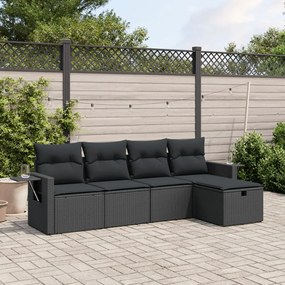 5 pcs conjunto sofás de jardim com almofadões vime PE preto