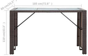 7 pcs conjunto bar para jardim c/ almofadões vime PE castanho
