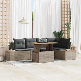 vidaXL Conjunto de Jantar de Jardim de 6 Peças com Almofadas Cinza Rattan de Poli e Acácia