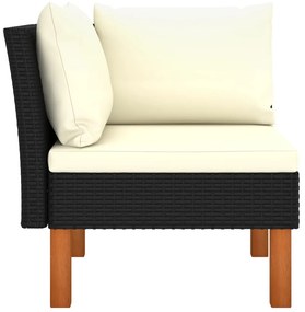 3 pcs conj. lounge jardim vime PE e madeira de eucalipto maciça