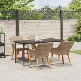 Conjunto de Jantar de Jardim 5 Peças Bege em Rattan Sintético