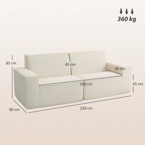 Canapé 3 places en velours côtelé 230 cm, canapé moderne, pas de montage nécessaire, beige FR