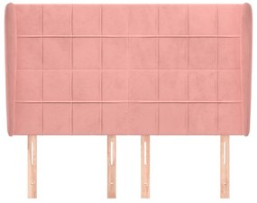 Cabeceira de cama c/ abas veludo 147x23x118/128 cm rosa