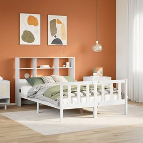 vidaXL Cama com estante sem colchão 140x190 cm pinho maciço branco