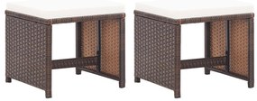 Bancos de jardim 2 pcs com almofadões em vime PE castanho