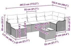 Conjunto de Sofá de Jardim de 8 Peças com Almofadas Beiges, Rattan Sin