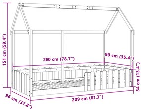 Estrutura de cama infantil formato casa 90x200 cm pinho maciço