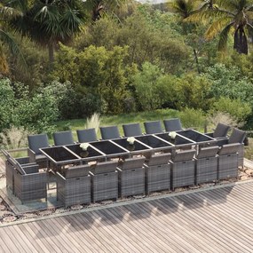 vidaXL 19 pcs conjunto jantar p/ jardim c/ almofadões vime PE cinzento