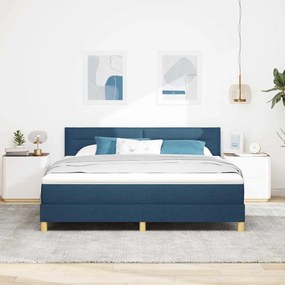 Cama Box Spring com Colchão &amp; LED Azul 180x200 cm Tecido