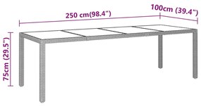 11 pcs conjunto de jantar para jardim vime PE cinzento