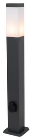 Candeeiro de exterior cinzento escuro 80 cm com tomada IP44 - Malios Moderno