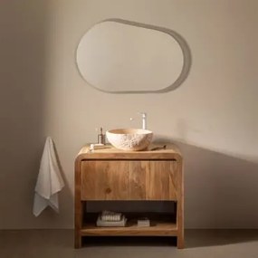 Conjunto De Móvel De Casa De Banho Em Madeira Vacry Castanho Acácia & Irregular Em Cimento Bege ↔︎40 Cm Fedro - Sklum