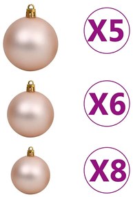 Conj. de bolas de natal 61 pcs c/ pico e 150 LEDs rosa dourado