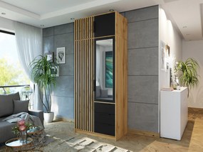 Roupeiro Enolevo 104, Carvalho wotan, Preto, 200x100x58cm, 128.2 kg, Portas para roupeiro: Com dobradiças