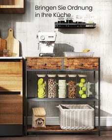 Mesa consola estreita com duas gavetas em tecido 24 x 76 x 80 cm Castanho vinatge + Preto