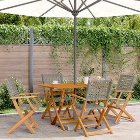Cadeiras de jardim dobráveis 4 pcs vime PE/madeira maciça cinza
