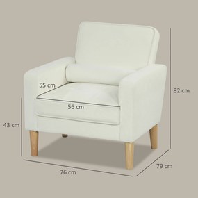 Sofá Sala de Estar Estofada em Veludo Poltrona de Leitura com Assento com Botões e Pés de Madeira 76x79x82 cm Creme