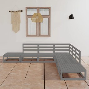 vidaXL 7 pcs conjunto lounge de jardim pinho maciço cinzento