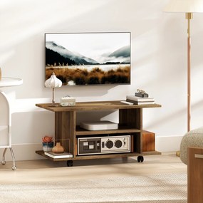 Móvel de televisão com rodas 80 L x 40 P x 40 A cm, móvel para televisores até 42 polegadas com prateleiras abertas, em cor nogueira