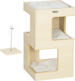 PawHut Toca em Barril para Gatos, Toca para Gatos, 2 Níveis, incl. Brinquedo, 34 cm x 34 cm x 60 cm, Natural + Cinza Claro | Aosom Portugal